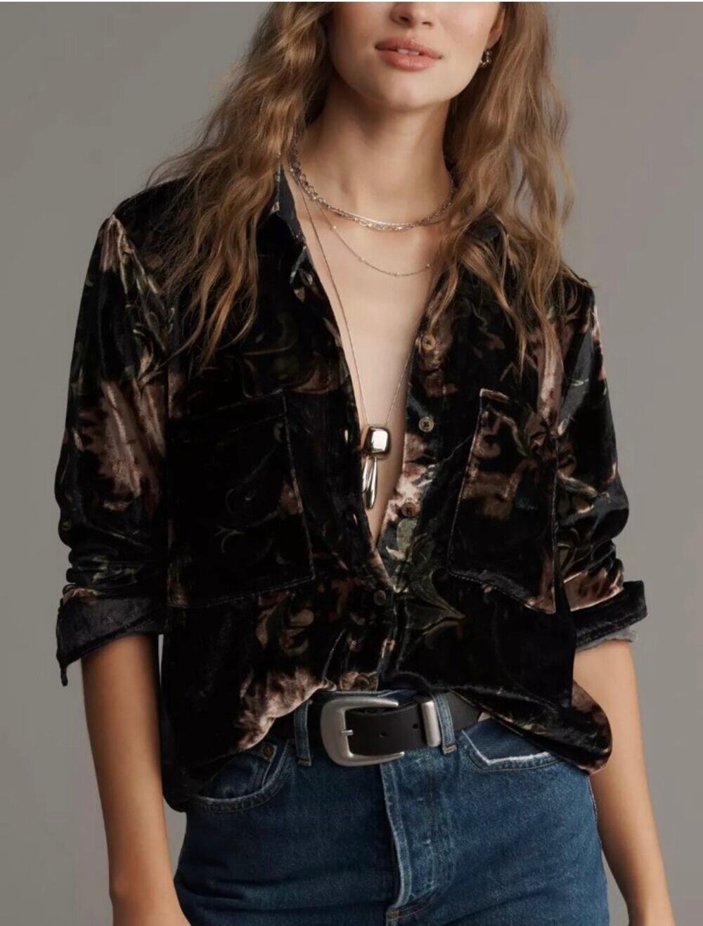 Anthropologie Pilcro Hadley Velvet Relaxed Buttondown Shirt